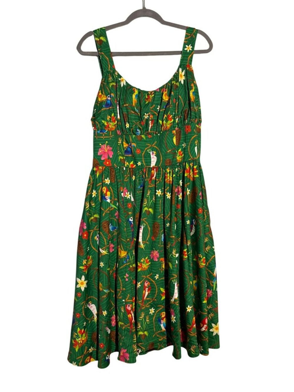 Disney Parks Enchanted Tiki Room Green Parrot Floral Print Dress XL